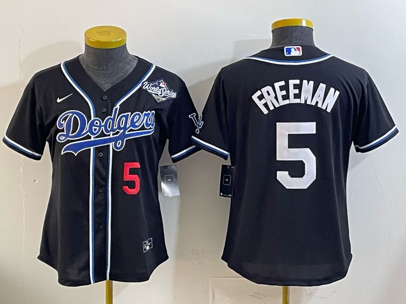 Women Nike 2026 Los Angeles Dodgers #5 Freeman Black Game MLB Jersey 06